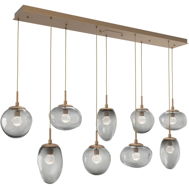 Cosmos LED LED Novel Brass Linear Pendant Ceiling Light in 2700K LED, Zircon Inner - Smoke Outer, Multi-Pendant Fresh Stock
