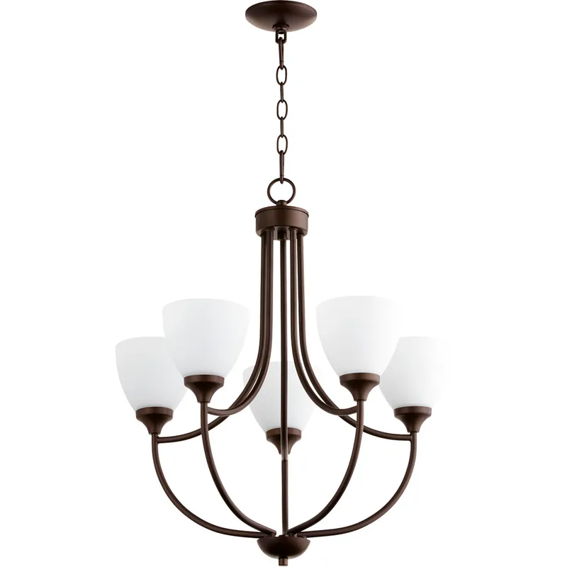 Enclave 5 Light 24 inch Oiled Bronze Chandelier Ceiling Light in Satin Opal Buy Direct
