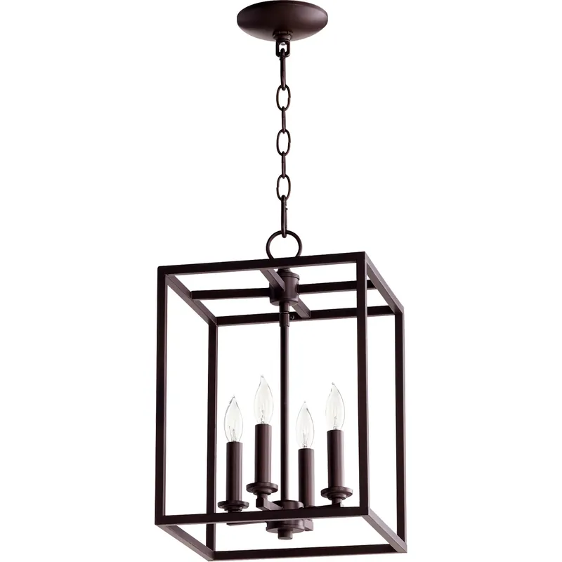 Certified Cuboid 4 Light 11 inch Oiled Bronze Mini Chandelier Ceiling Light