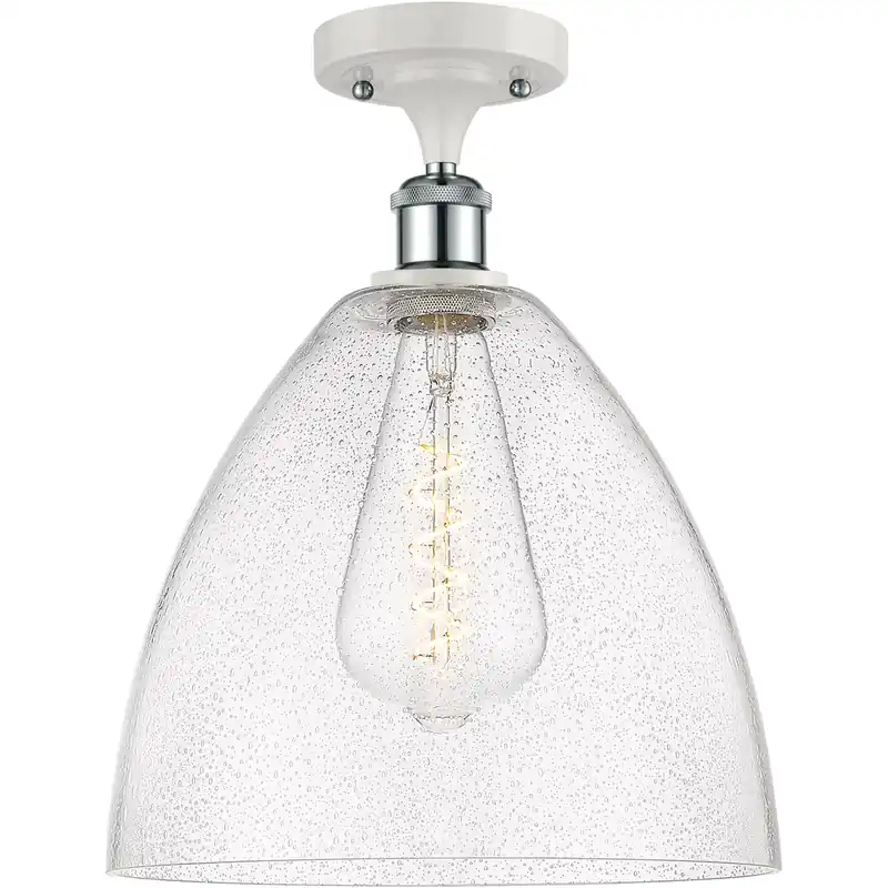 Certified Ballston Dome LED 12 inch White and Polished Chrome Semi-Flush Mount Ceiling Light in Seedy Glass