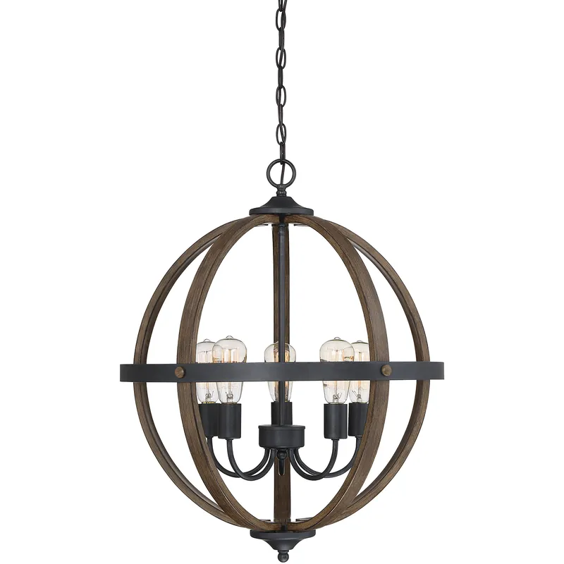 Exclusive Farmhouse 5 Light 22 inch Wood with Black Chandelier Ceiling Light