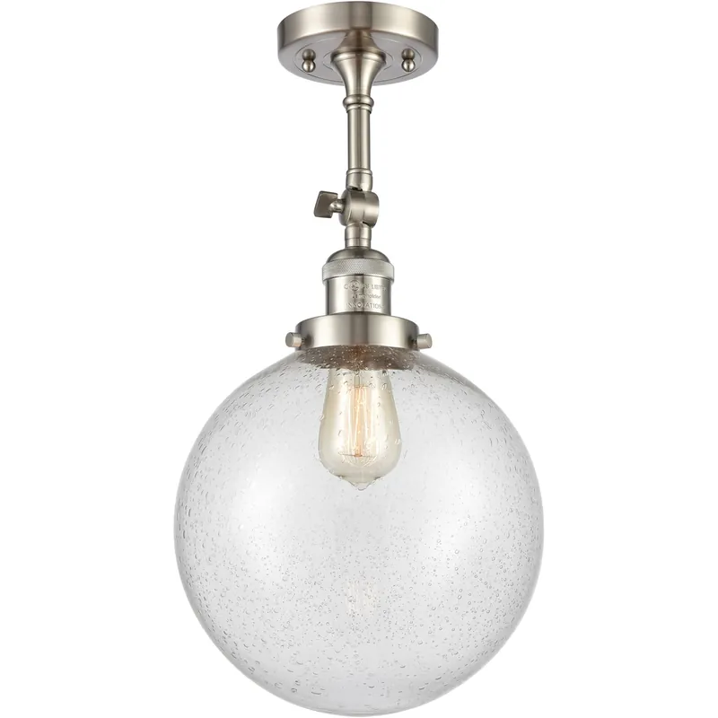 Popular Franklin Restoration X-Large Beacon 1 Light 10 inch Brushed Satin Nickel Semi-Flush Mount Ceiling Light in Seedy Glass, Franklin Restoration