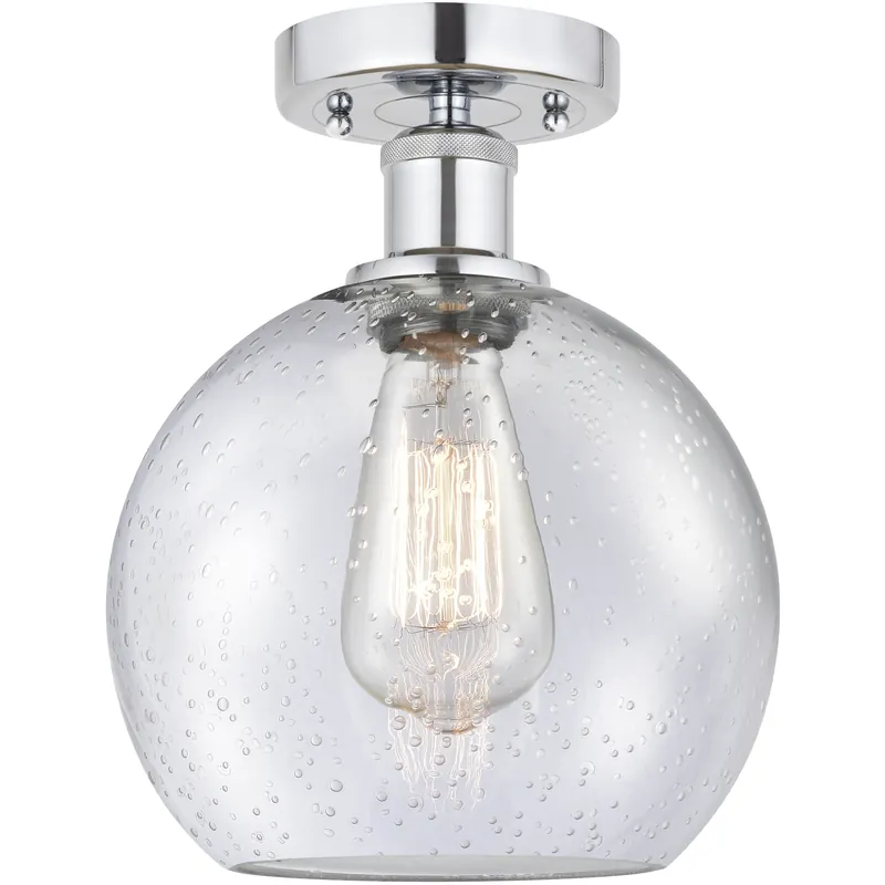 Fast Shipping Edison Athens 1 Light 8 inch Brushed Satin Nickel Semi-Flush Mount Ceiling Light in Seedy Glass