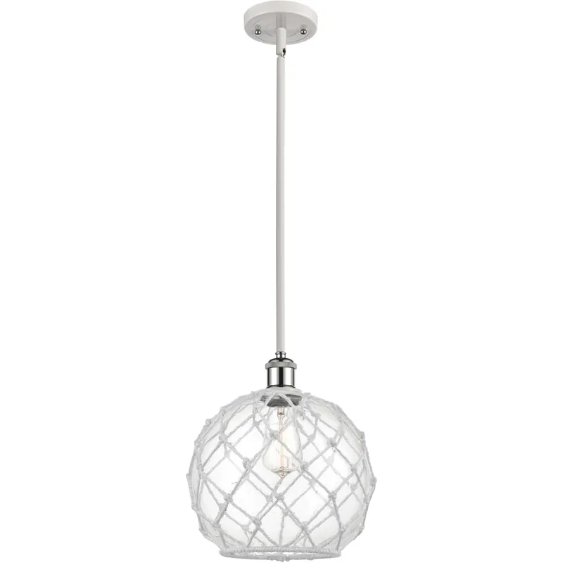 Ballston Large Farmhouse Rope LED 10 inch White and Polished Chrome Pendant Ceiling Light in Clear Glass with White Rope, Ballston Hassle-Free Returns