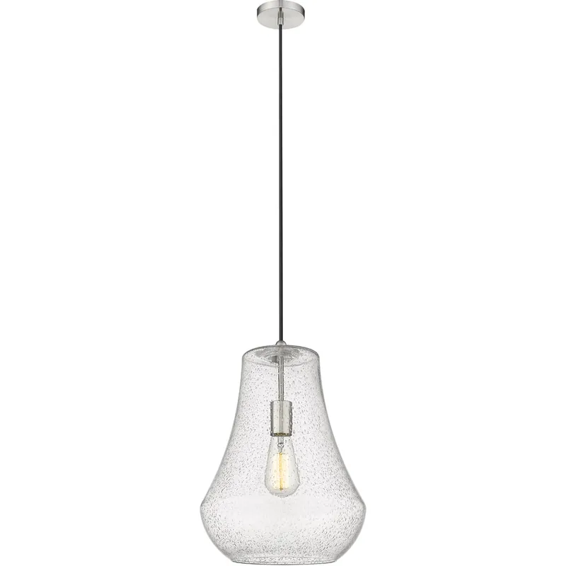 Same Day Shipping Fairfield LED 11.75 inch Brushed Satin Nickel Mini Pendant Ceiling Light in Seedy Glass
