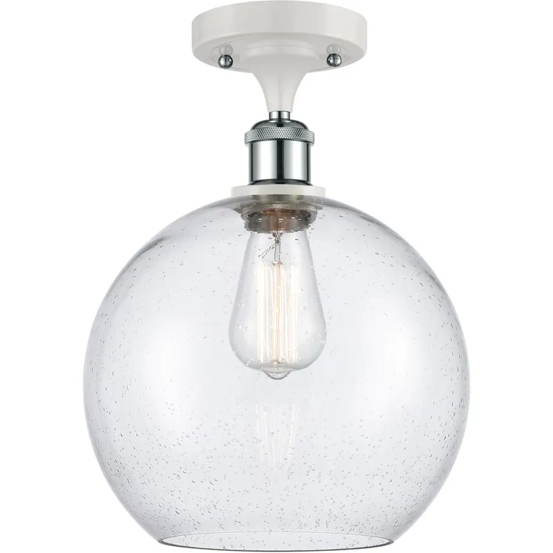 Place Order Ballston Large Athens LED 10 inch White and Polished Chrome Semi-Flush Mount Ceiling Light in Seedy Glass, Ballston