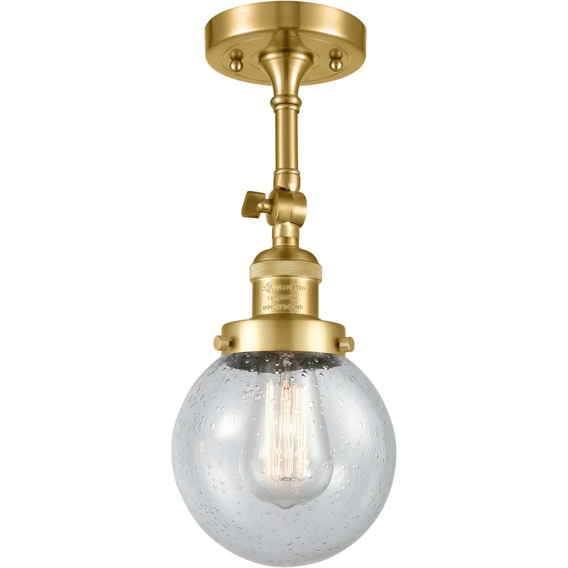 Franklin Restoration Beacon LED 6 inch Satin Gold Semi-Flush Mount Ceiling Light in Seedy Glass, Franklin Restoration Fan Favorite
