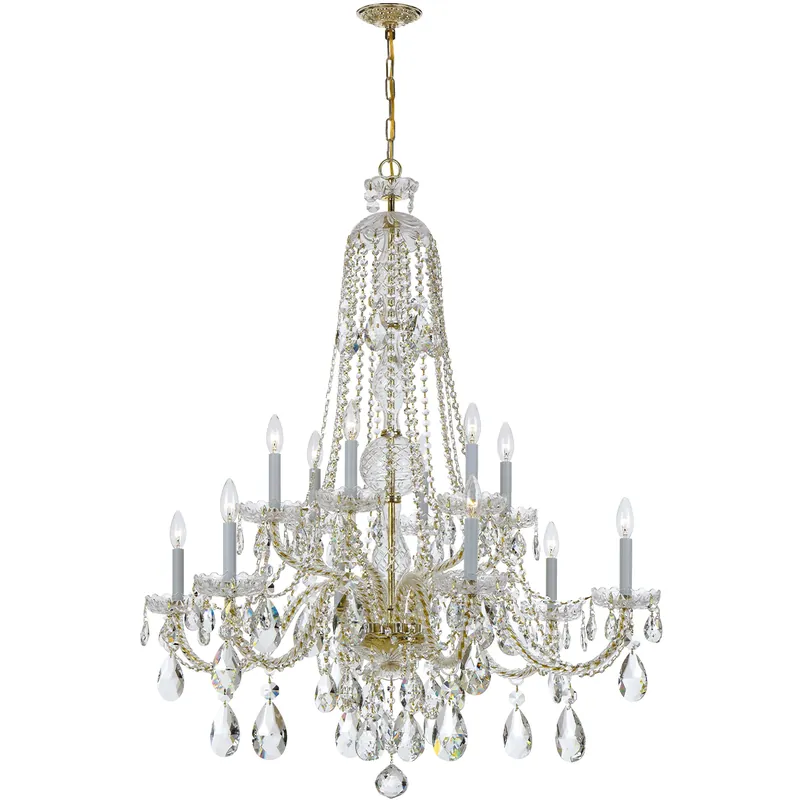 Cheap Traditional Crystal 12 Light 42 inch Polished Brass Chandelier Ceiling Light