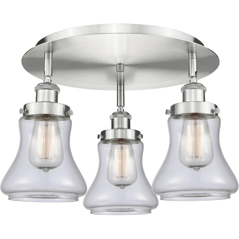 Last Chance Bellmont 3 Light 17.75 inch Satin Nickel Flush Mount Ceiling Light in Clear
