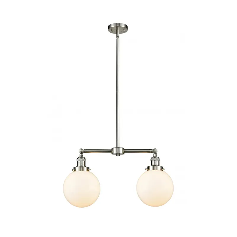 Brand New Franklin Restoration Large Beacon LED 25 inch Brushed Satin Nickel Chandelier Ceiling Light in Matte White Glass, Franklin Restoration