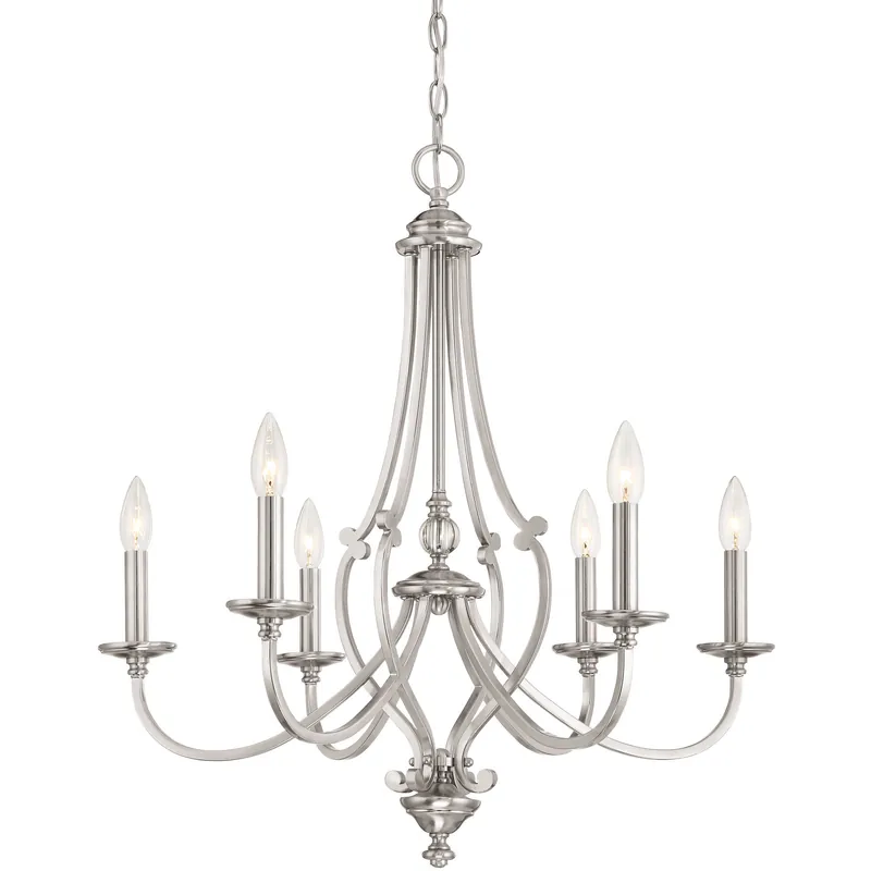 Free Shipping Savannah Row 6 Light 26 inch Brushed Nickel Chandelier Ceiling Light