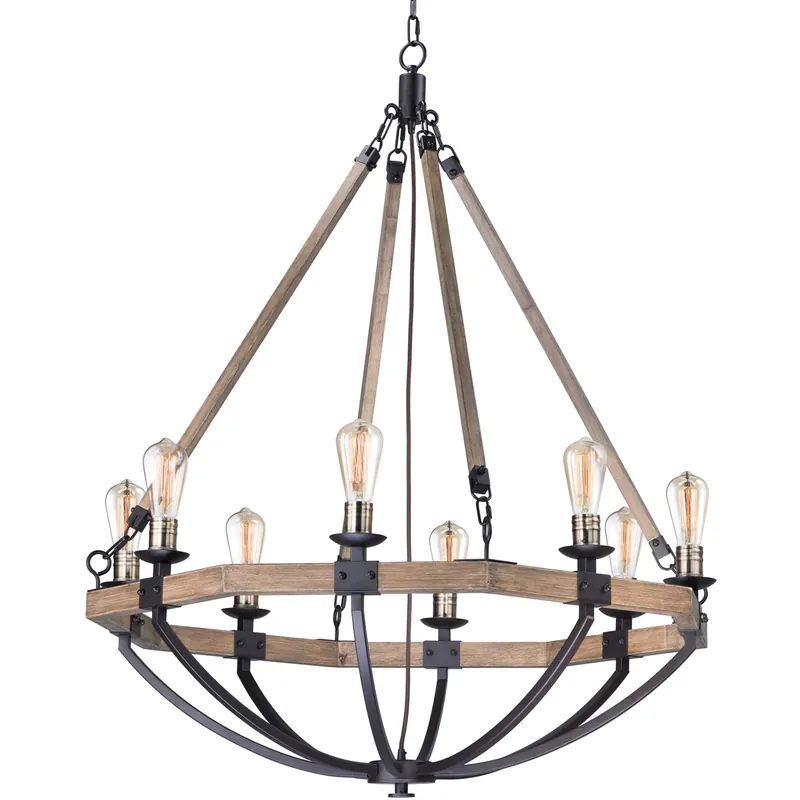 Order Now Lodge 8 Light 38 inch Weathered Oak/Bronze Chandelier Ceiling Light
