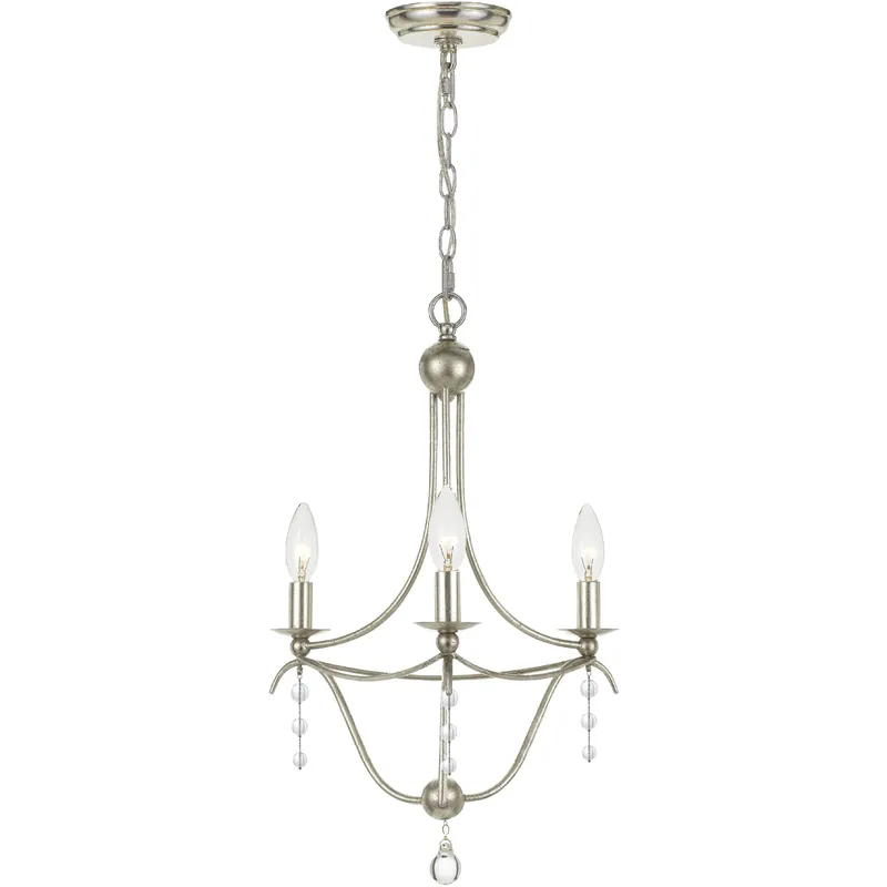 Metro 3 Light 15.5 inch Antique Silver Mini Chandelier Ceiling Light Today Only