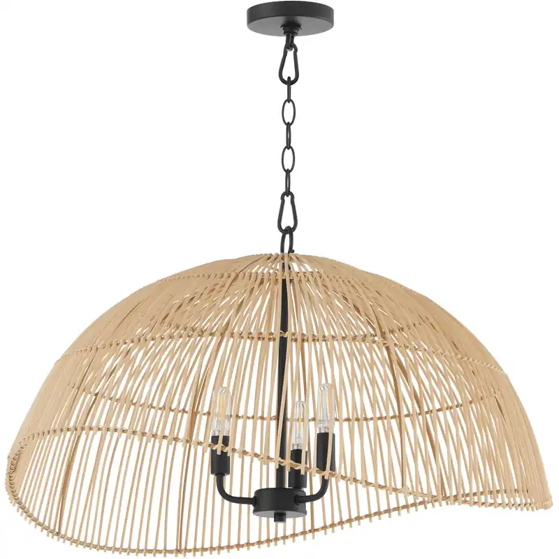 Rattan 3 Light 27 inch Matte Black Pendant Ceiling Light Direct From Manufacturer
