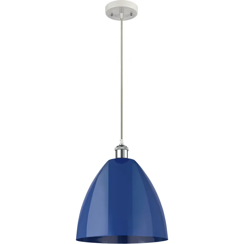 Ballston Plymouth Dome 1 Light 12 inch White and Polished Chrome Mini Pendant Ceiling Light in Matte Blue Fast Shipping