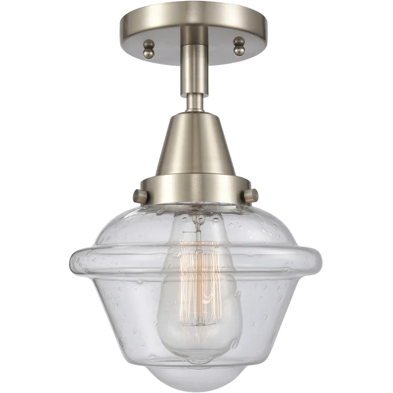 Franklin Restoration Small Oxford 1 Light 8 inch Brushed Satin Nickel Flush Mount Ceiling Light in Seedy Glass Worldwide Shipping