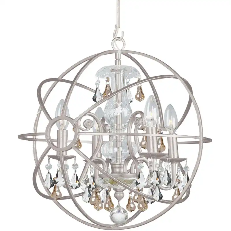 Solaris 4 Light 17 inch Olde Silver Mini Chandelier Ceiling Light in Golden Shadow Hand Cut Deal