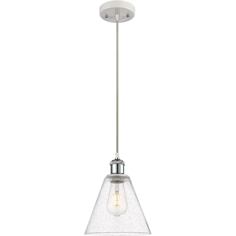 Ballston Cone 1 Light 8 inch White and Polished Chrome Mini Pendant Ceiling Light in Seedy Glass Brand New