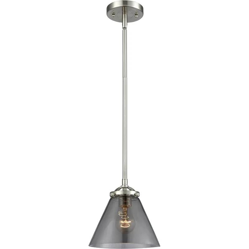 Holiday Sale Nouveau Cone 1 Light 7.75 inch Brushed Satin Nickel Mini Pendant Ceiling Light in Incandescent, Plated Smoke Glass, Nouveau
