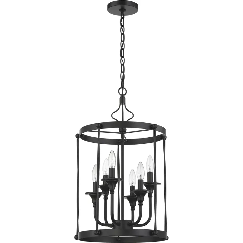 Jolenne 6 Light 15 inch Flat Black Cage Foyer Pendant Ceiling Light Premium