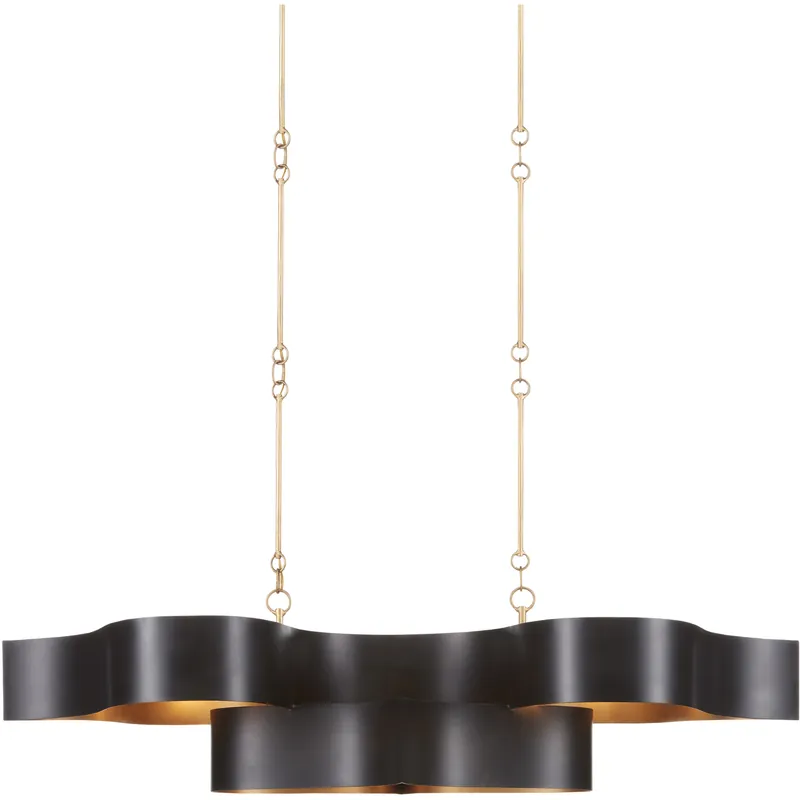 While Supplies Last Grand Lotus 6 Light 50.5 inch Satin Black/Contemporary Gold Leaf Chandelier Ceiling Light