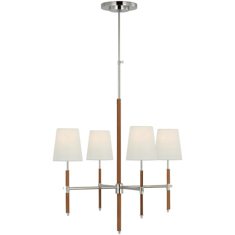 Thomas O'Brien Bryant2 LED 26 inch Polished Nickel and Natural Leather Wrapped Chandelier Ceiling Light, Small One Day Deal