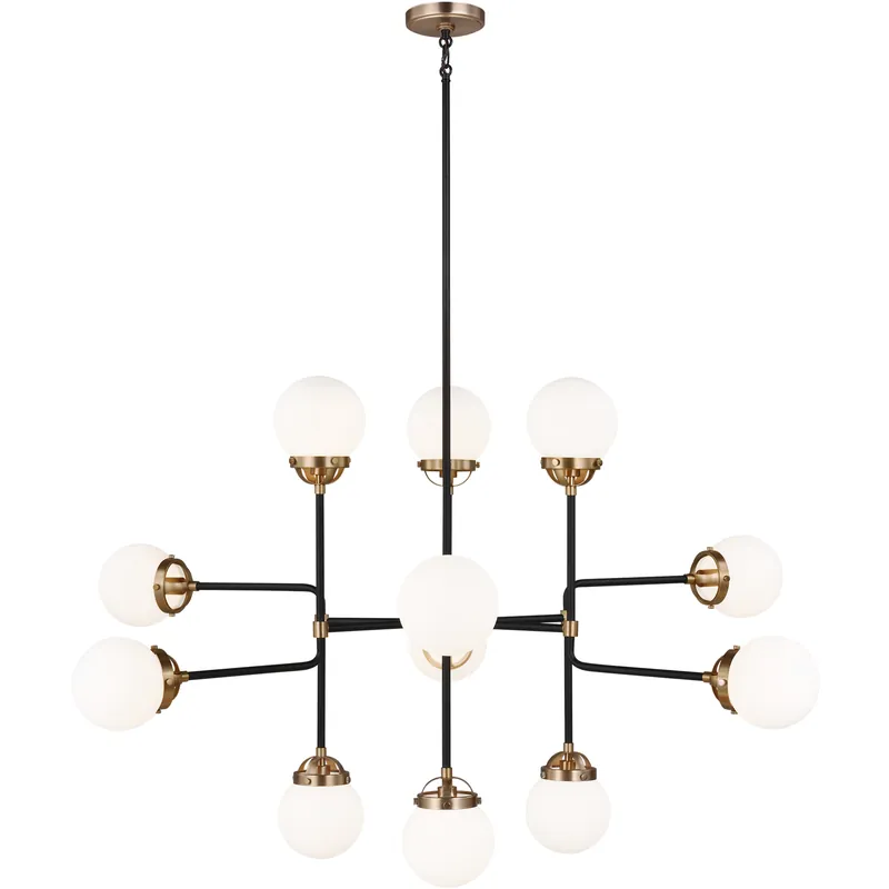 Warranty Included Ian K. Fowler Cafe 12 Light 47 inch Satin Brass Chandelier Ceiling Light