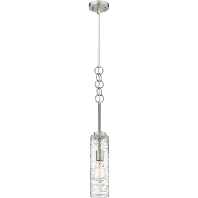 Genuine Wexford 1 Light 4 inch Brushed Satin Nickel Mini Pendant Ceiling Light in Incandescent, Clear Deco Swirl