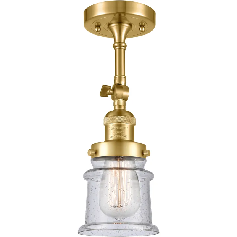 Free Returns Franklin Restoration Small Canton LED 6 inch Satin Gold Semi-Flush Mount Ceiling Light in Seedy Glass, Franklin Restoration