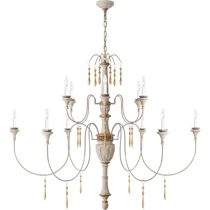 Hot Deal Julie Neill Fortuna 12 Light 58.5 inch Vintage White and Gild Chandelier Ceiling Light, Large
