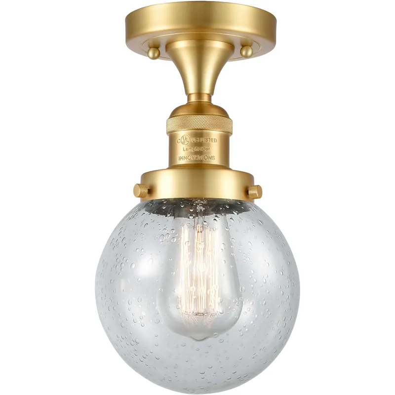 Don’t Miss Out Franklin Restoration Beacon LED 6 inch Satin Gold Semi-Flush Mount Ceiling Light in Seedy Glass, Franklin Restoration