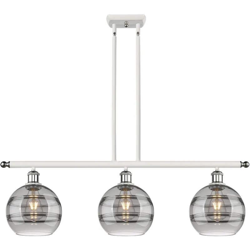 Mega Sale Ballston Rochester 3 Light 36 inch White Polished Chrome Stem Hung Island Light Ceiling Light