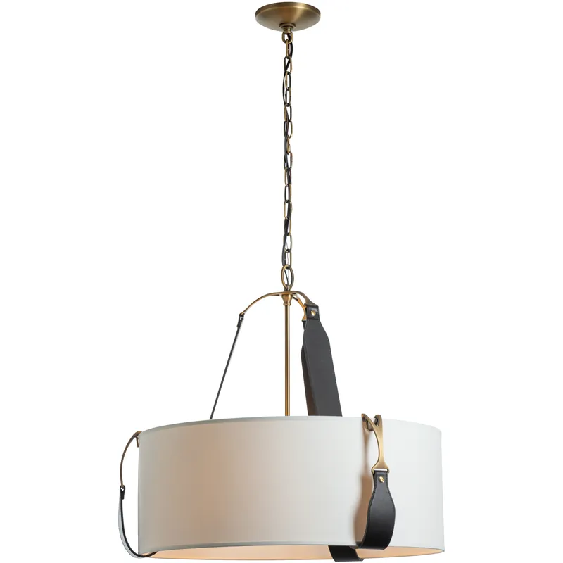 Big Sale Saratoga 3 Light 26.2 inch Antique Brass Pendant Ceiling Light in Leather Black, Natural Anna, Small