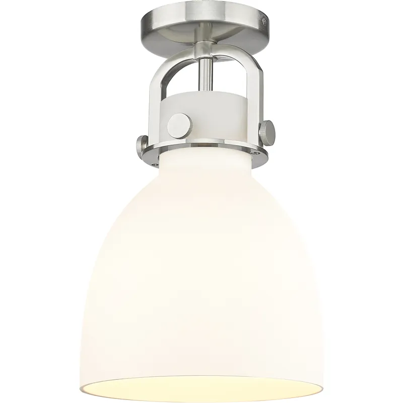 Newton Bell 1 Light 8 inch Satin Nickel Flush Mount Ceiling Light in Matte White Glass Discount