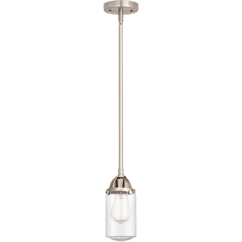 Nouveau 2 Dover 1 Light 5 inch Brushed Satin Nickel Mini Pendant Ceiling Light in Seedy Glass Money Back Guarantee