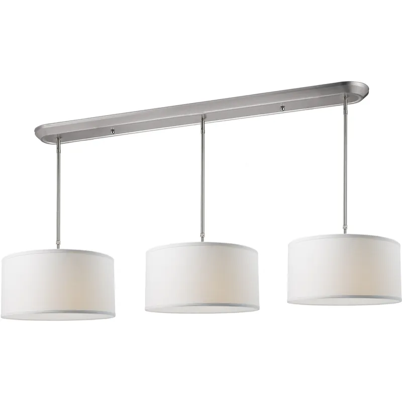 Express Delivery Albion 9 Light 60 inch Brushed Nickel Linear Chandelier Ceiling Light in White Linen Fabric