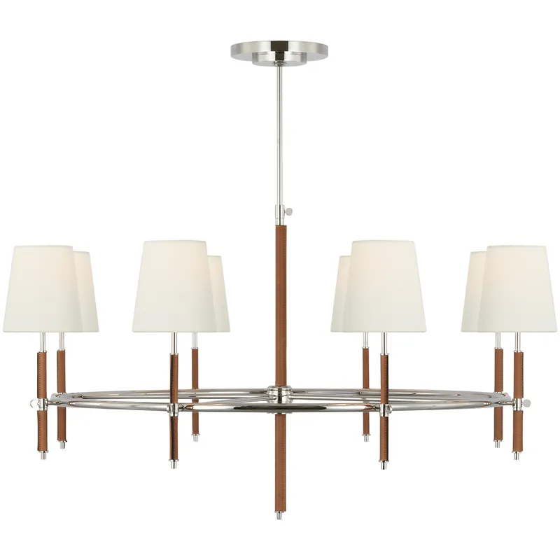 New Release Thomas O'Brien Bryant2 LED 41 inch Polished Nickel and Natural Leather Wrapped Ring Chandelier Ceiling Light