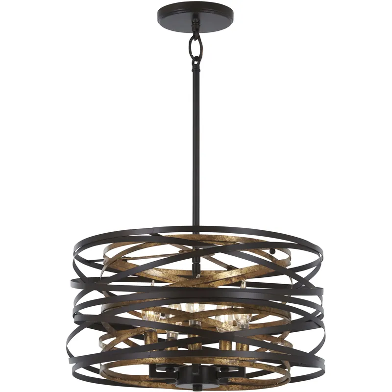 Order Now Vortic Flow 5 Light 16 inch Dark Bronze/Mosaic Gold Pendant Ceiling Light, Convertible