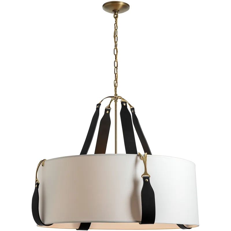 While Supplies Last Saratoga 4 Light 31.9 inch Antique Brass Pendant Ceiling Light in Leather Black, Natural Anna, Large
