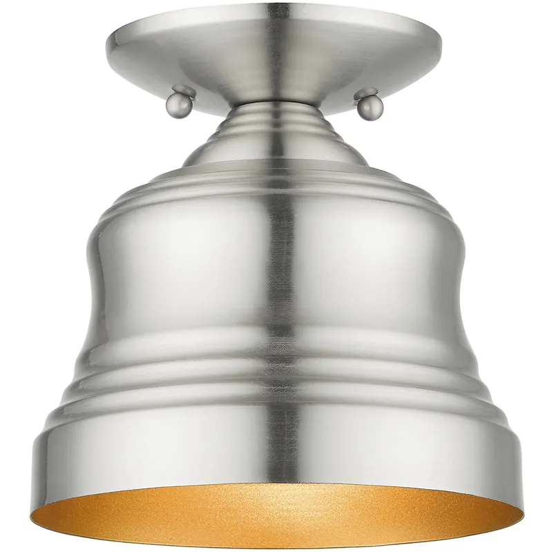 Limited Edition Endicott 1 Light 7 inch Brushed Nickel Bell Semi-Flush Ceiling Light, Petite