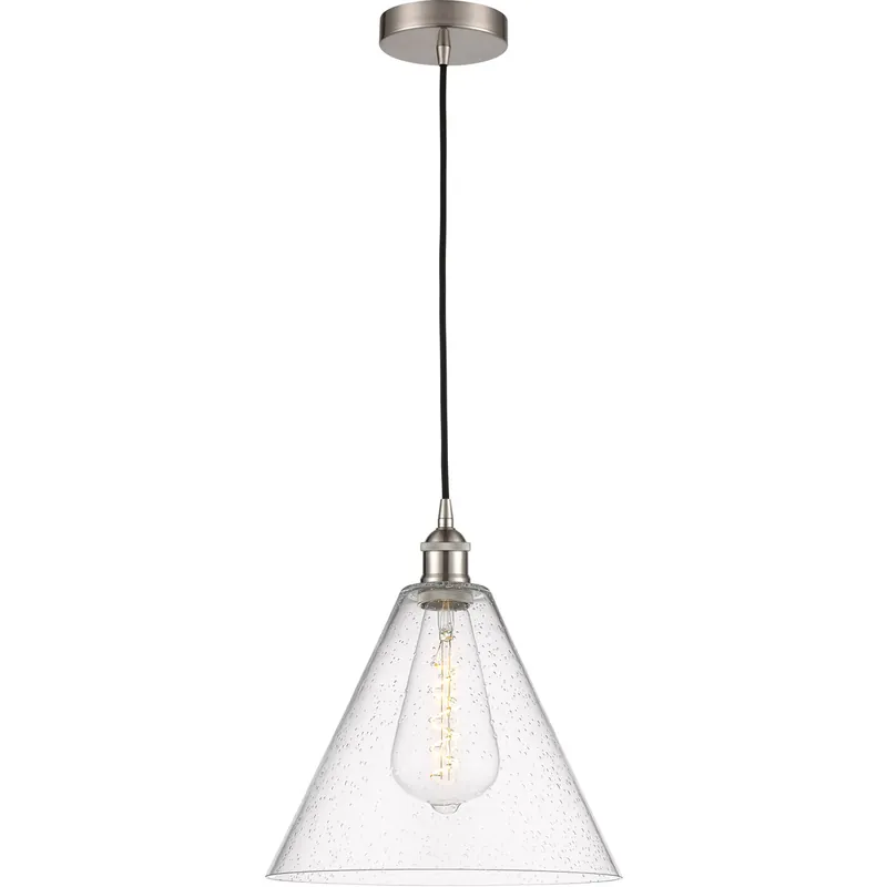 Holiday Sale Edison Cone LED 12 inch Brushed Satin Nickel Mini Pendant Ceiling Light in Seedy Glass