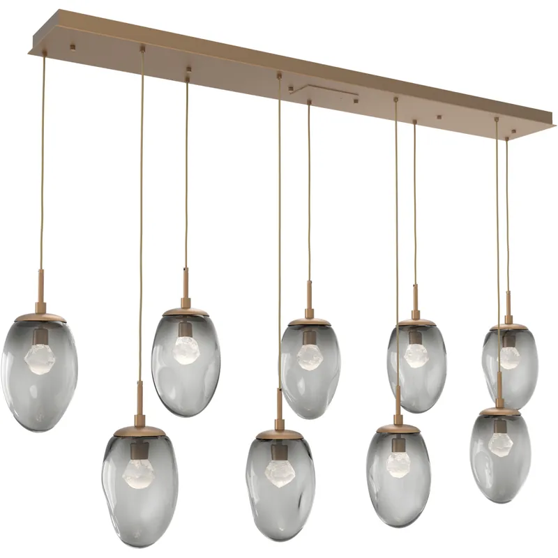 Meteo LED LED Novel Brass Linear Pendant Ceiling Light in 3000K LED, Zircon Inner - Smoke Outer, Multi-Pendant Deal