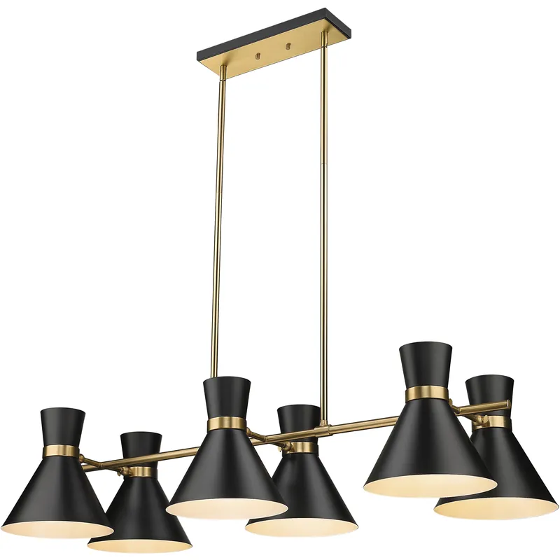 Bargain Soriano 6 Light 48 inch Matte Black and Heritage Brass Linear Chandelier Ceiling Light