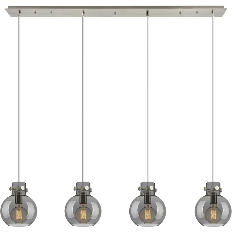 Best Price Newton Sphere 4 Light 51.75 inch Brushed Satin Nickel Linear Pendant Ceiling Light in Light Smoke Glass