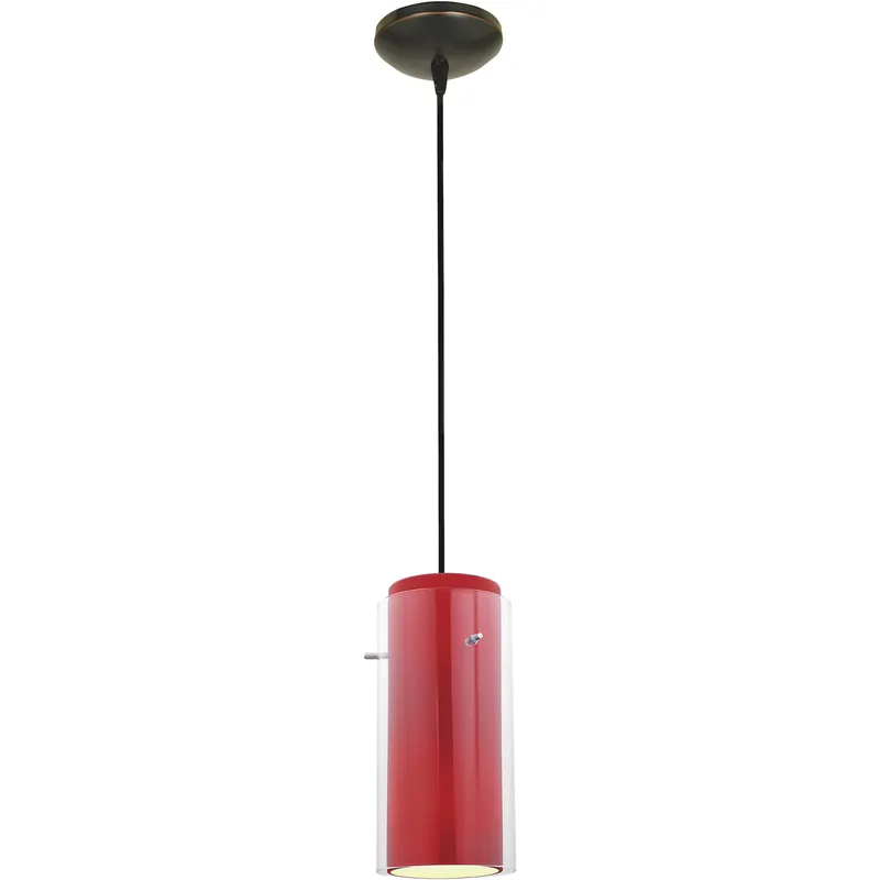 Discount Glassn Glass Cylinder LED 4.5 inch Oil Rubbed Bronze Pendant Ceiling Light in Clear and Red