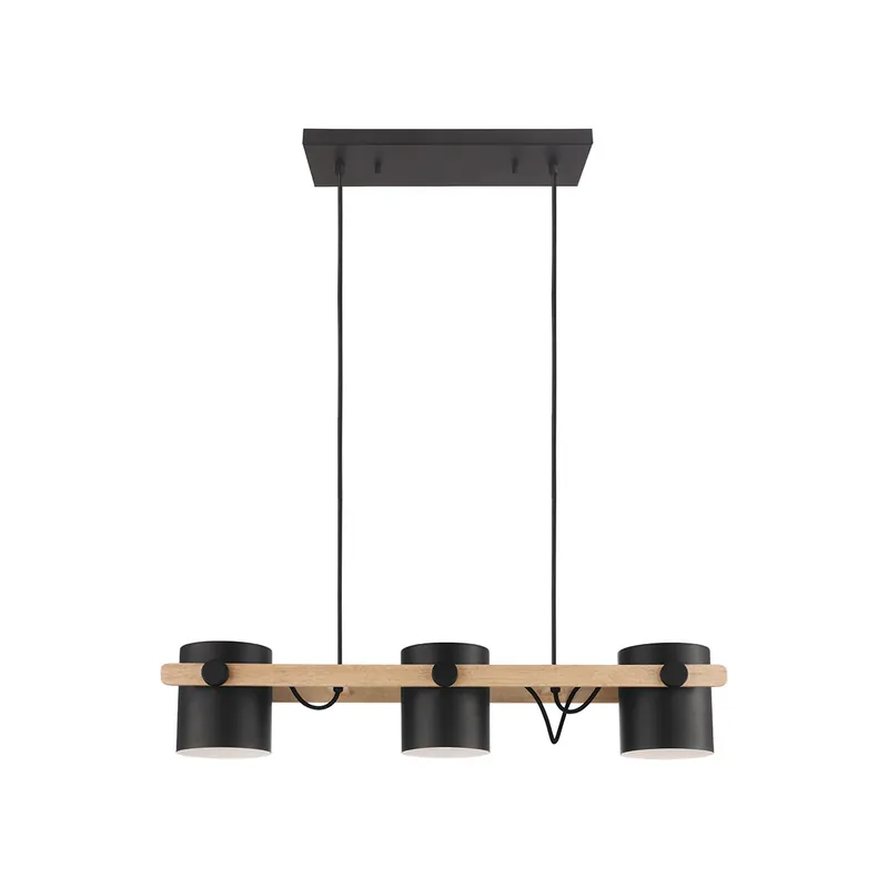 Hornwood 3 Light 33.07 inch Black and Natural Kitchen Island Pendant Ceiling Light Genuine