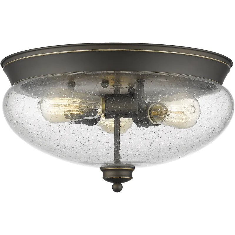 One Day Deal Amon 3 Light 15 inch Olde Bronze Flush Mount Ceiling Light in Clear Seedy Glass, 5.1