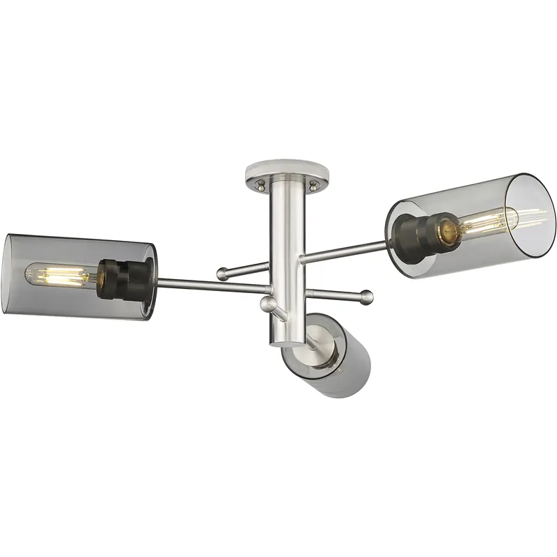 Buy Today Crown Point 3 Light 29.38 inch Satin Nickel Flush Mount Ceiling Light in Light Smoke Glass