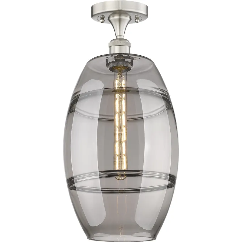 Edison Vaz 1 Light 10 inch Brushed Satin Nickel Semi-Flush Mount Ceiling Light Worldwide Shipping