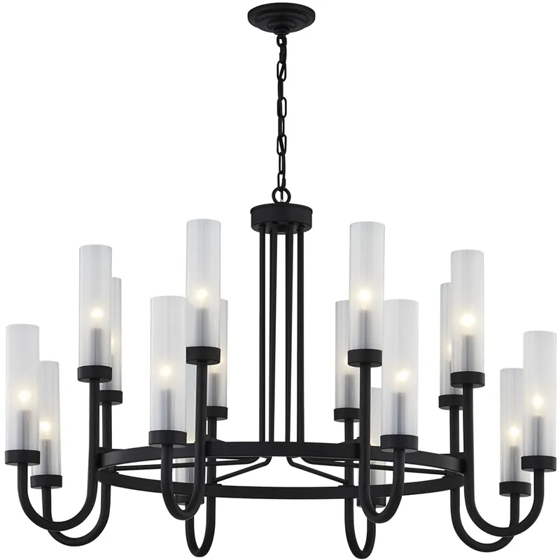 Anchor 16 Light 42.5 inch Matte Black and Clear Frosted Chandelier Ceiling Light In Demand